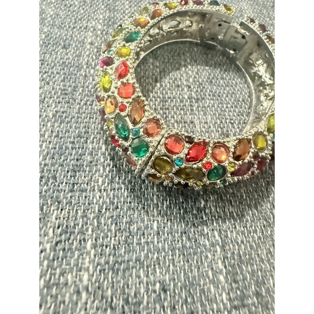 Nordstrom vintage inspired Bangle Bracelet Silver Multi Rhinestone statement - Picture 3 of 3